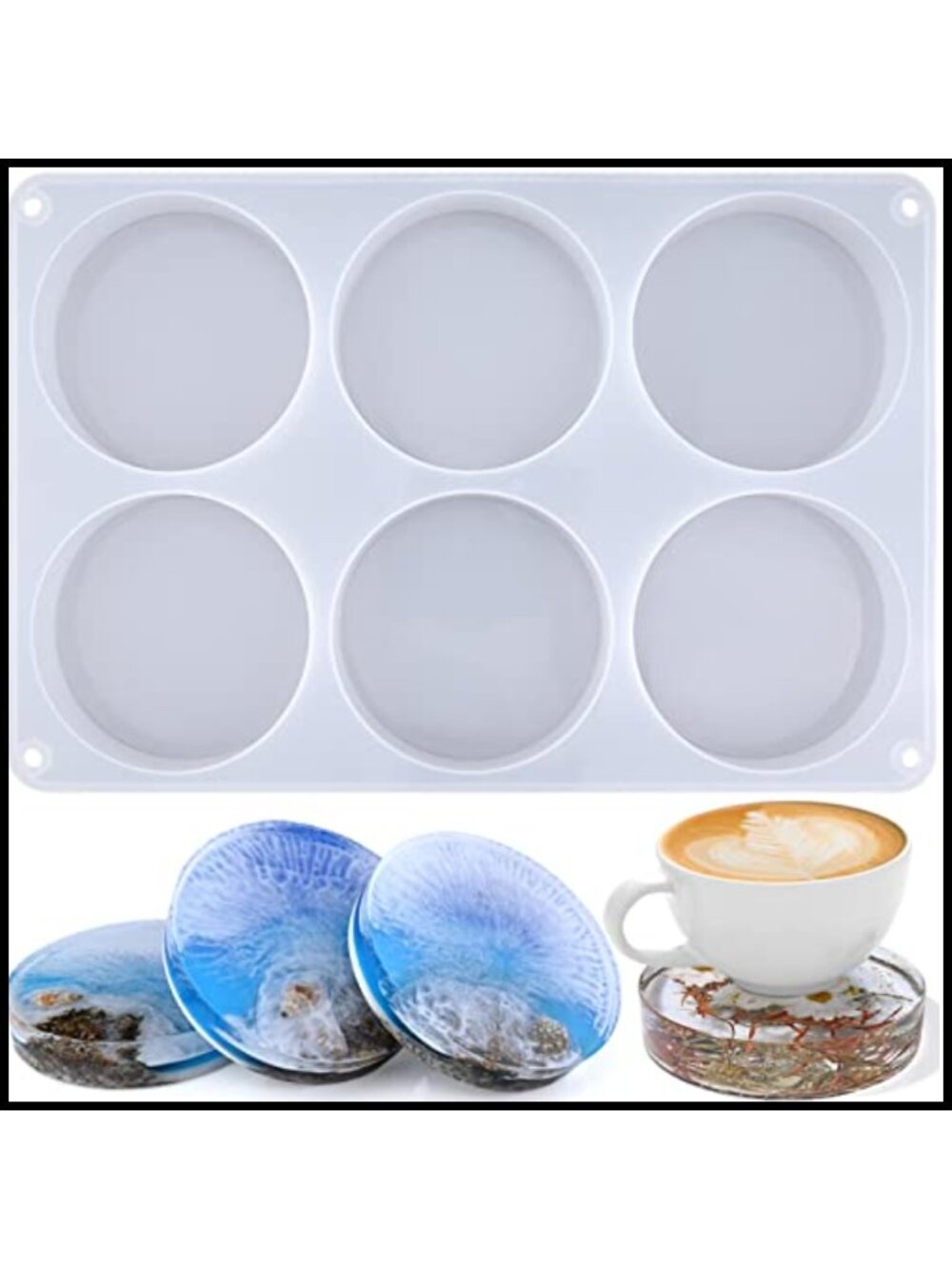 6-Cavity Round Silicone Coaster Molds for Resin Casting DIY Epoxy Art